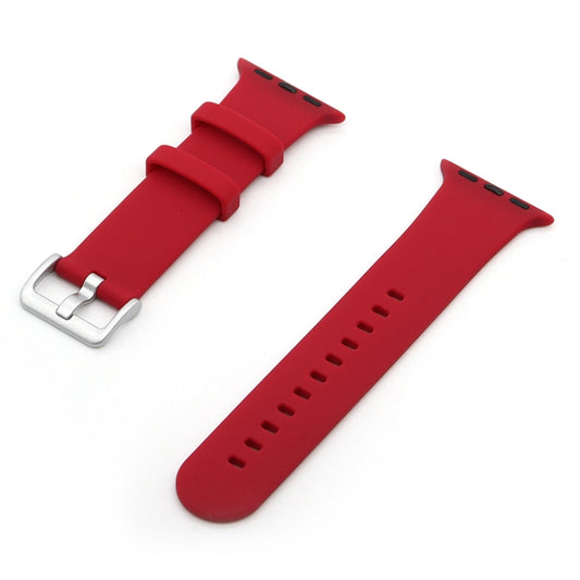 Silver Buckle Silicone Watch Band For Apple Watch Series 9&8&7 41mm / SE 3&SE 2&6&SE&5&4 40mm / 3&2&1 38mm(Dark Red) by buy2fix