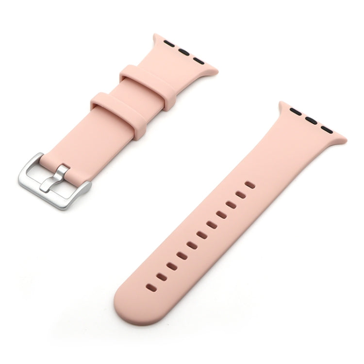 Silver Buckle Silicone Watch Band For Apple Watch Ultra 49mm&Watch Ultra 2 49mm / Series 9&8&7 45mm / SE 3&SE 2&6&SE&5&4 44mm / 3&2&1 42mm(Pink Sand) by buy2fix