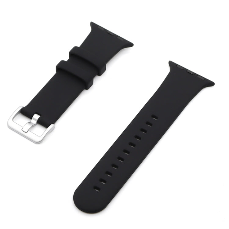 Silver Buckle Silicone Watch Band For Apple Watch Ultra 49mm&Watch Ultra 2 49mm / Series 9&8&7 45mm / SE 3&SE 2&6&SE&5&4 44mm / 3&2&1 42mm(Black) by buy2fix