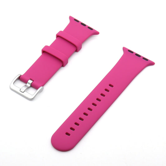 Silver Buckle Silicone Watch Band For Apple Watch Ultra 49mm&Watch Ultra 2 49mm / Series 9&8&7 45mm / SE 3&SE 2&6&SE&5&4 44mm / 3&2&1 42mm(Rose Red) by buy2fix