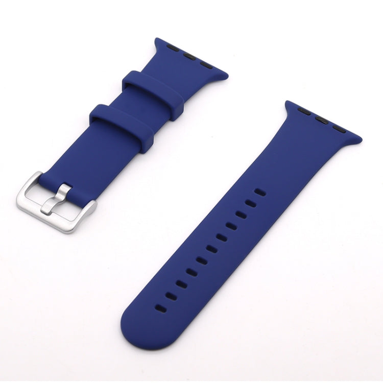 Silver Buckle Silicone Watch Band For Apple Watch Ultra 49mm&Watch Ultra 2 49mm / Series 9&8&7 45mm / SE 3&SE 2&6&SE&5&4 44mm / 3&2&1 42mm(Dark Blue) by buy2fix