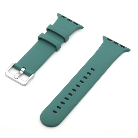 Silver Buckle Silicone Watch Band For Apple Watch Ultra 49mm&Watch Ultra 2 49mm / Series 9&8&7 45mm / SE 3&SE 2&6&SE&5&4 44mm / 3&2&1 42mm(Pine Needle Green) by buy2fix