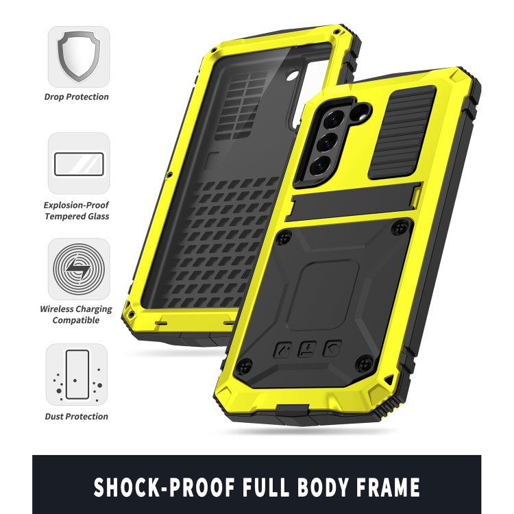 For Samsung Galaxy S21 FE R-JUST Shockproof Waterproof Dust-proof Metal + Silicone Protective Case with Holder(Yellow) - Galaxy Phone Cases by R-JUST | Online Shopping UK | buy2fix
