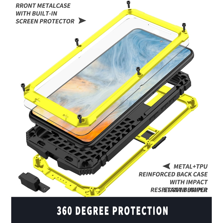For Samsung Galaxy S21 FE R-JUST Shockproof Waterproof Dust-proof Metal + Silicone Protective Case with Holder(Yellow) - Galaxy Phone Cases by R-JUST | Online Shopping UK | buy2fix