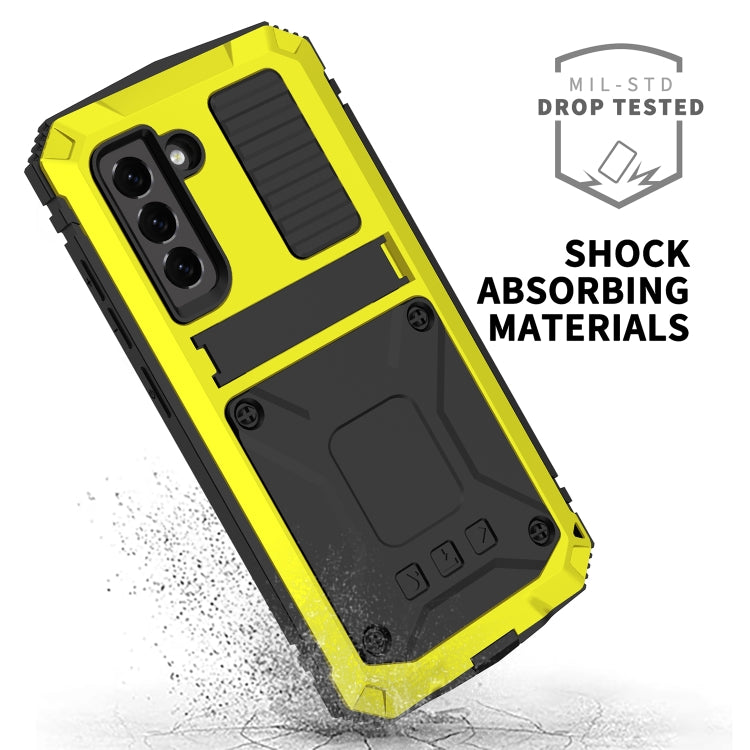 For Samsung Galaxy S21 FE R-JUST Shockproof Waterproof Dust-proof Metal + Silicone Protective Case with Holder(Yellow) - Galaxy Phone Cases by R-JUST | Online Shopping UK | buy2fix