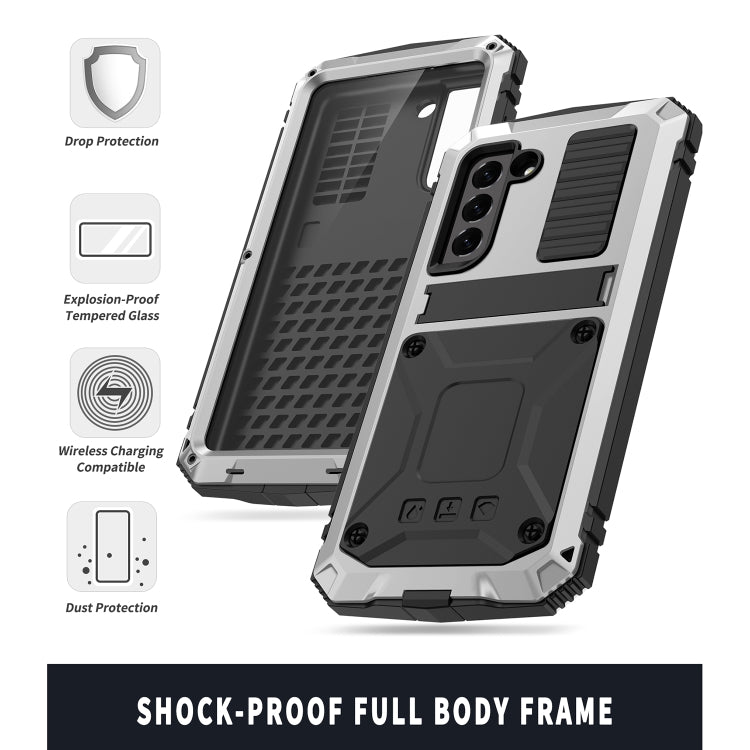 For Samsung Galaxy S21 FE R-JUST Shockproof Waterproof Dust-proof Metal + Silicone Protective Case with Holder(Silver) - Galaxy Phone Cases by R-JUST | Online Shopping UK | buy2fix