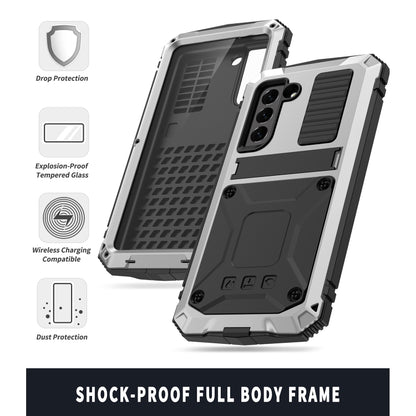 For Samsung Galaxy S21 FE R-JUST Shockproof Waterproof Dust-proof Metal + Silicone Protective Case with Holder(Silver) - Galaxy Phone Cases by R-JUST | Online Shopping UK | buy2fix