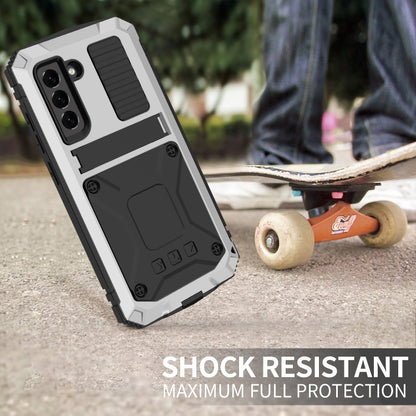 For Samsung Galaxy S21 FE R-JUST Shockproof Waterproof Dust-proof Metal + Silicone Protective Case with Holder(Silver) - Galaxy Phone Cases by R-JUST | Online Shopping UK | buy2fix