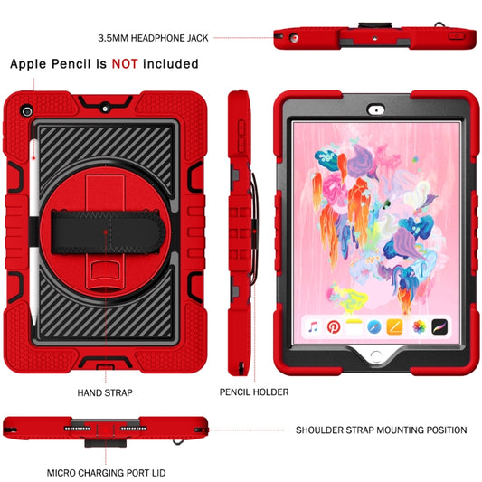 For iPad 10.2 2021 / 2020 / 2019 360 Degree Rotation Contrast Color Shockproof Silicone + PC Case with Holder & Hand Grip Strap & Shoulder Strap (Red+Black) - iPad 10.2 Cases by buy2fix | Online Shopping UK | buy2fix