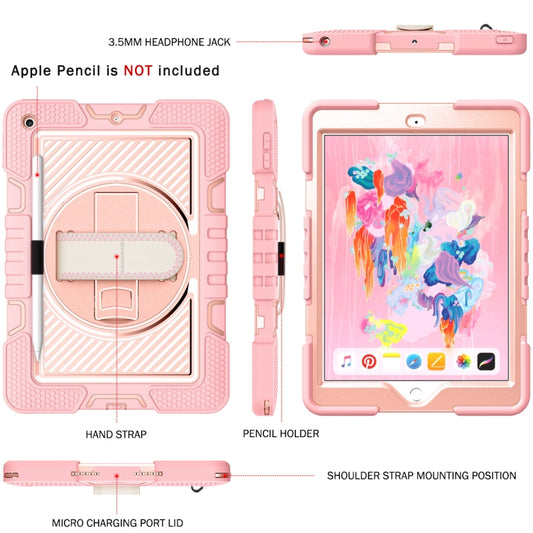 For iPad 10.2 2021 / 2020 / 2019 360 Degree Rotation Contrast Color Shockproof Silicone + PC Case with Holder & Hand Grip Strap & Shoulder Strap(Rose Gold) - iPad 10.2 Cases by buy2fix | Online Shopping UK | buy2fix