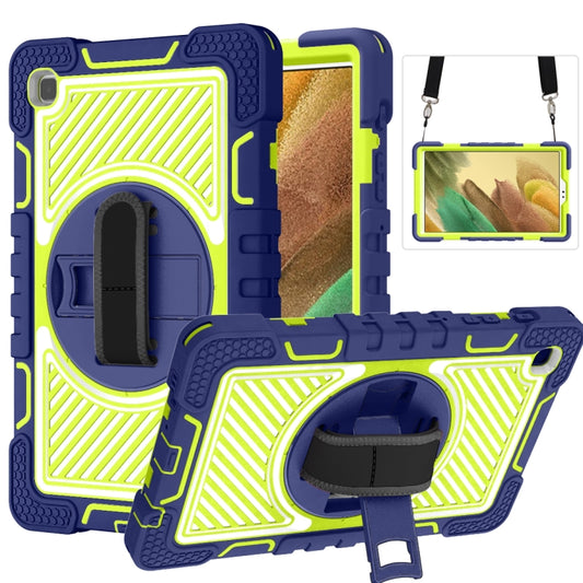 For Samsung Galaxy Tab A7 Lite T220 / T225 360 Degree Rotation Contrast Color Shockproof Silicone + PC Case with Holder & Hand Grip Strap & Shoulder Strap(Navy+Yellow Green) - Tab A7 Lite T220 / T225 by buy2fix | Online Shopping UK | buy2fix