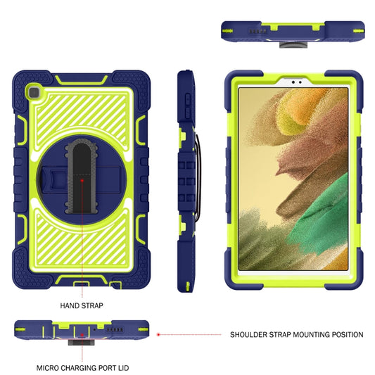 For Samsung Galaxy Tab A7 Lite T220 / T225 360 Degree Rotation Contrast Color Shockproof Silicone + PC Case with Holder & Hand Grip Strap & Shoulder Strap(Navy+Yellow Green) - Tab A7 Lite T220 / T225 by buy2fix | Online Shopping UK | buy2fix