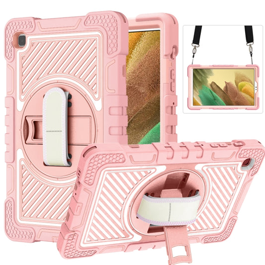 For Samsung Galaxy Tab A7 Lite T220 / T225 360 Degree Rotation Contrast Color Shockproof Silicone + PC Case with Holder & Hand Grip Strap & Shoulder Strap(Rose Gold) - Tab A7 Lite T220 / T225 by buy2fix | Online Shopping UK | buy2fix