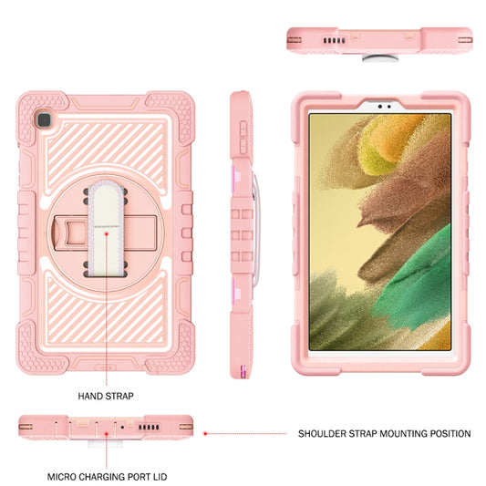 For Samsung Galaxy Tab A7 Lite T220 / T225 360 Degree Rotation Contrast Color Shockproof Silicone + PC Case with Holder & Hand Grip Strap & Shoulder Strap(Rose Gold) - Tab A7 Lite T220 / T225 by buy2fix | Online Shopping UK | buy2fix
