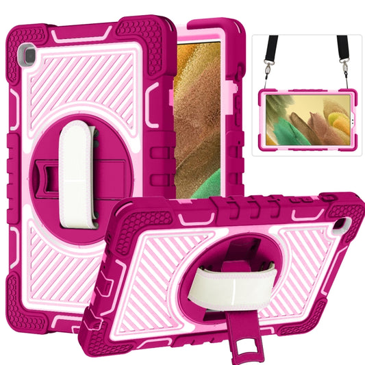 For Samsung Galaxy Tab A7 Lite T220 / T225 360 Degree Rotation Contrast Color Shockproof Silicone + PC Case with Holder & Hand Grip Strap & Shoulder Strap(Rose Red+Pink) - Tab A7 Lite T220 / T225 by buy2fix | Online Shopping UK | buy2fix