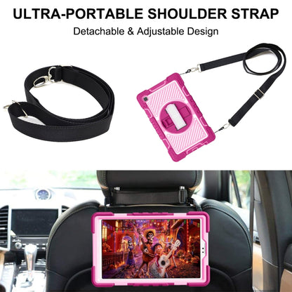 For Samsung Galaxy Tab A7 Lite T220 / T225 360 Degree Rotation Contrast Color Shockproof Silicone + PC Case with Holder & Hand Grip Strap & Shoulder Strap(Rose Red+Pink) - Tab A7 Lite T220 / T225 by buy2fix | Online Shopping UK | buy2fix