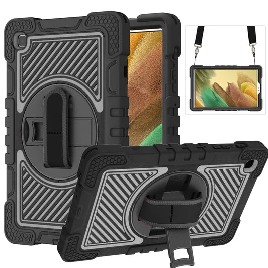 For Samsung Galaxy Tab A7 Lite T220 / T225 360 Degree Rotation Contrast Color Shockproof Silicone + PC Case with Holder & Hand Grip Strap & Shoulder Strap(Black) - Tab A7 Lite T220 / T225 by buy2fix | Online Shopping UK | buy2fix