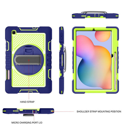 For Samsung Galaxy Tab S6 Lite P610/P615 360 Degree Rotation Contrast Color Shockproof Silicone + PC Case with Holder & Hand Grip Strap & Shoulder Strap(Navy+Yellow Green) - Tab S6 Lite P610 / P615 by buy2fix | Online Shopping UK | buy2fix