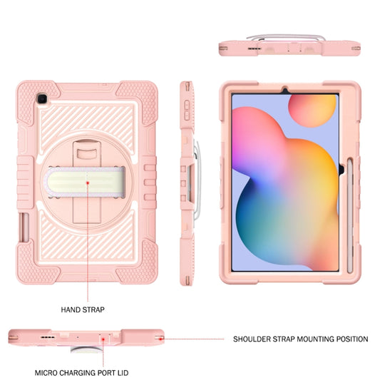 For Samsung Galaxy Tab S6 Lite P610/P615 360 Degree Rotation Contrast Color Shockproof Silicone + PC Case with Holder & Hand Grip Strap & Shoulder Strap(Rose Gold) - Tab S6 Lite P610 / P615 by buy2fix | Online Shopping UK | buy2fix