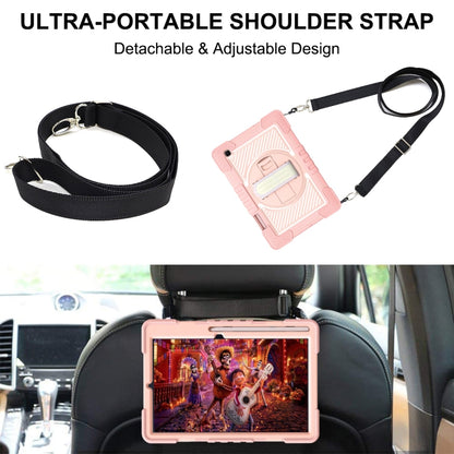 For Samsung Galaxy Tab S6 Lite P610/P615 360 Degree Rotation Contrast Color Shockproof Silicone + PC Case with Holder & Hand Grip Strap & Shoulder Strap(Rose Gold) - Tab S6 Lite P610 / P615 by buy2fix | Online Shopping UK | buy2fix
