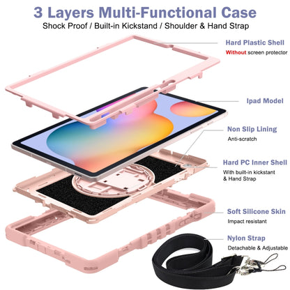 For Samsung Galaxy Tab S6 Lite P610/P615 360 Degree Rotation Contrast Color Shockproof Silicone + PC Case with Holder & Hand Grip Strap & Shoulder Strap(Rose Gold) - Tab S6 Lite P610 / P615 by buy2fix | Online Shopping UK | buy2fix