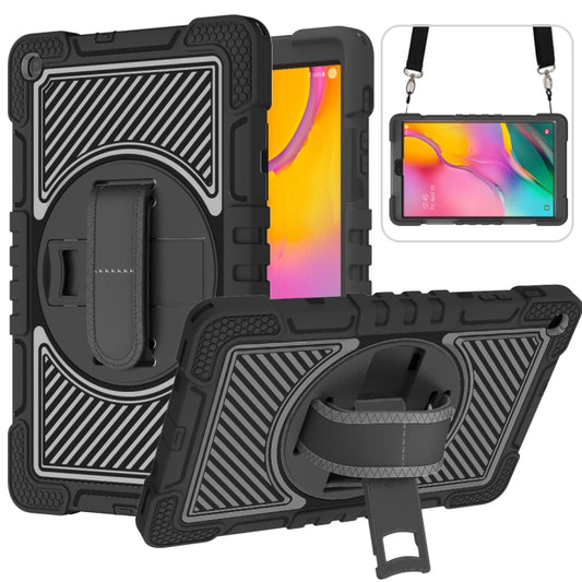 For Samsung Galaxy Tab A 10.1 2019 T515 360 Degree Rotation Contrast Color Shockproof Silicone + PC Case with Holder & Hand Grip Strap & Shoulder Strap(Black) - Tab A 10.1 (2019) T510 / T515 by buy2fix | Online Shopping UK | buy2fix