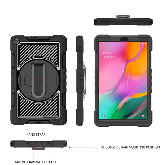 For Samsung Galaxy Tab A 10.1 2019 T515 360 Degree Rotation Contrast Color Shockproof Silicone + PC Case with Holder & Hand Grip Strap & Shoulder Strap(Black) - Tab A 10.1 (2019) T510 / T515 by buy2fix | Online Shopping UK | buy2fix