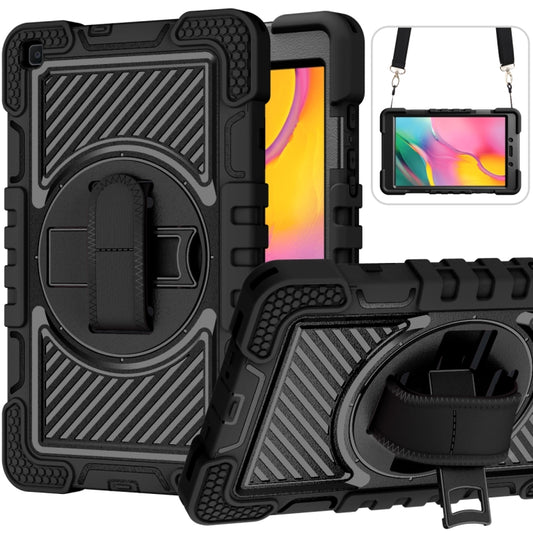 For Samsung Galaxy Tab A 8.0 2019 T290 360 Degree Rotation Contrast Color Shockproof Silicone + PC Case with Holder & Hand Grip Strap & Shoulder Strap(Black) - Other Galaxy Tab PC by buy2fix | Online Shopping UK | buy2fix