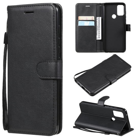 For Motorola Moto G50 Solid Color Horizontal Flip Protective Leather Case with Holder & Card Slots & Wallet & Photo Frame & Lanyard(Black)