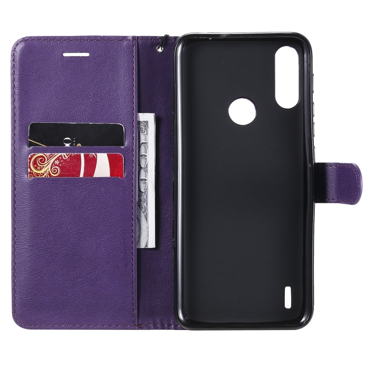 For Motorola Moto E7 Power Solid Color Horizontal Flip Protective Leather Case with Holder & Card Slots & Wallet & Photo Frame & Lanyard(Purple) - Motorola Cases by buy2fix | Online Shopping UK | buy2fix