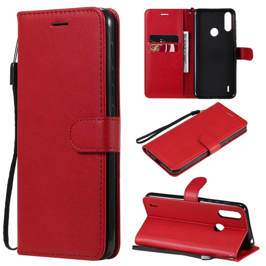 For Motorola Moto E7 Power Solid Color Horizontal Flip Protective Leather Case with Holder & Card Slots & Wallet & Photo Frame & Lanyard(Red)