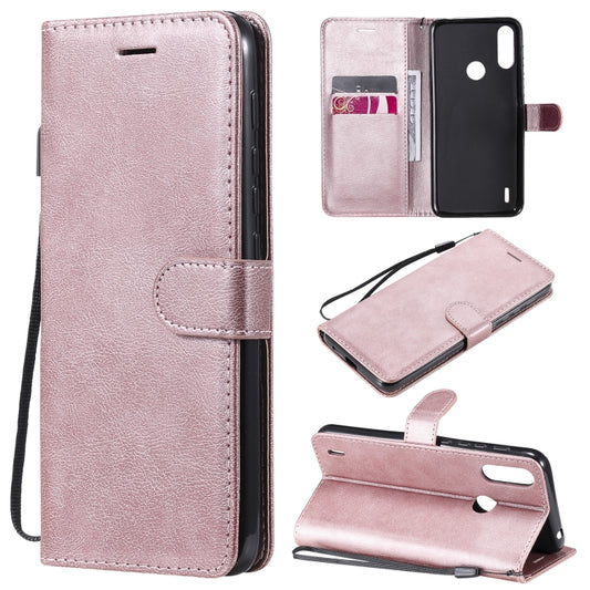 For Motorola Moto E7 Power Solid Color Horizontal Flip Protective Leather Case with Holder & Card Slots & Wallet & Photo Frame & Lanyard(Rose Gold) - Motorola Cases by buy2fix | Online Shopping UK | buy2fix