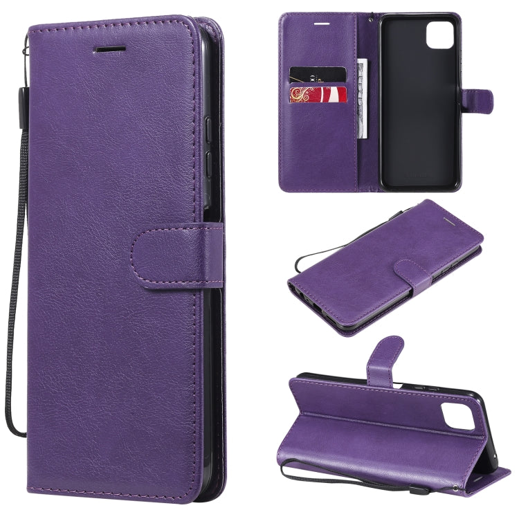 For Samsung Galaxy A22 5G Solid Color Horizontal Flip Protective Leather Case with Holder & Card Slots & Wallet & Photo Frame & Lanyard(Purple) by buy2fix