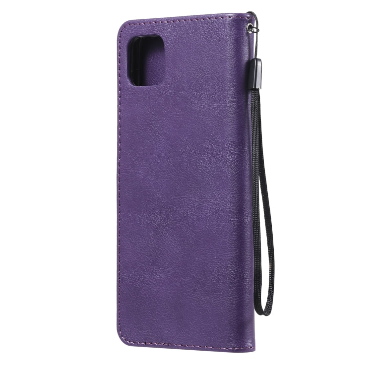 For Samsung Galaxy A22 5G Solid Color Horizontal Flip Protective Leather Case with Holder & Card Slots & Wallet & Photo Frame & Lanyard(Purple) by buy2fix