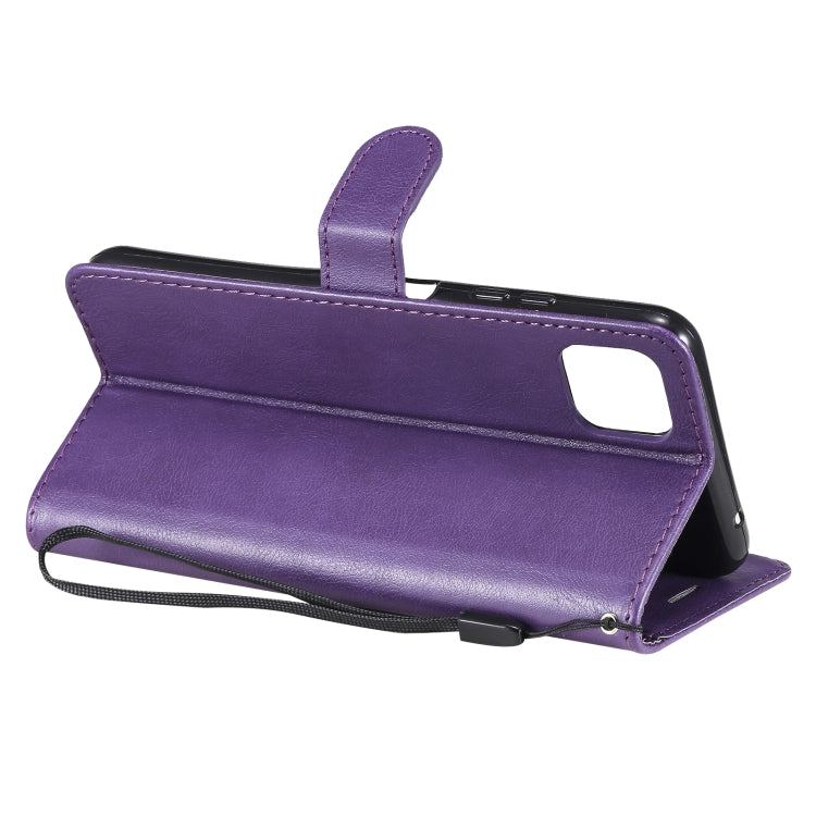 For Samsung Galaxy A22 5G Solid Color Horizontal Flip Protective Leather Case with Holder & Card Slots & Wallet & Photo Frame & Lanyard(Purple) by buy2fix