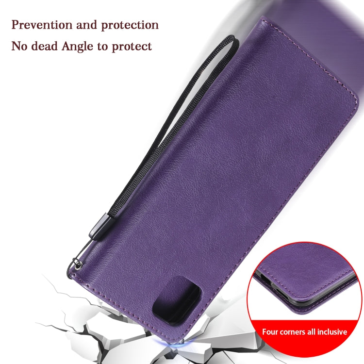 For Samsung Galaxy A22 5G Solid Color Horizontal Flip Protective Leather Case with Holder & Card Slots & Wallet & Photo Frame & Lanyard(Purple) by buy2fix
