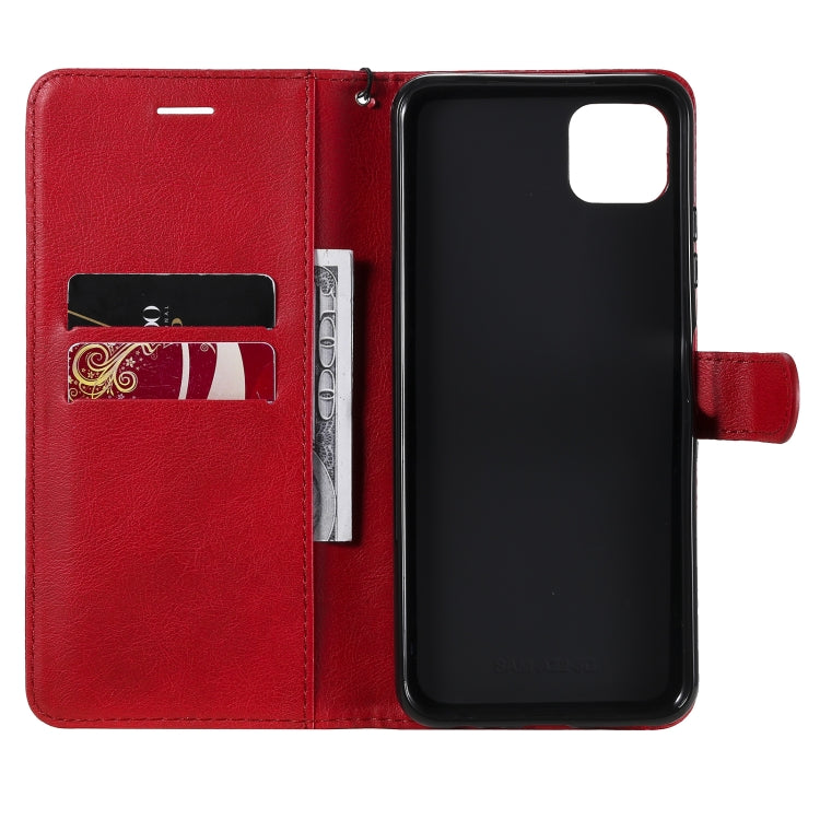 For Samsung Galaxy A22 5G Solid Color Horizontal Flip Protective Leather Case with Holder & Card Slots & Wallet & Photo Frame & Lanyard(Red) by buy2fix