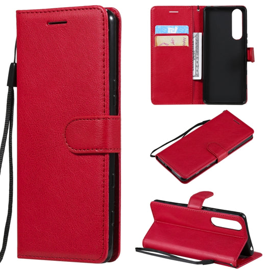 For Sony Xperia 5 III Solid Color Horizontal Flip Protective Leather Case with Holder & Card Slots & Wallet & Photo Frame & Lanyard(Red) by buy2fix