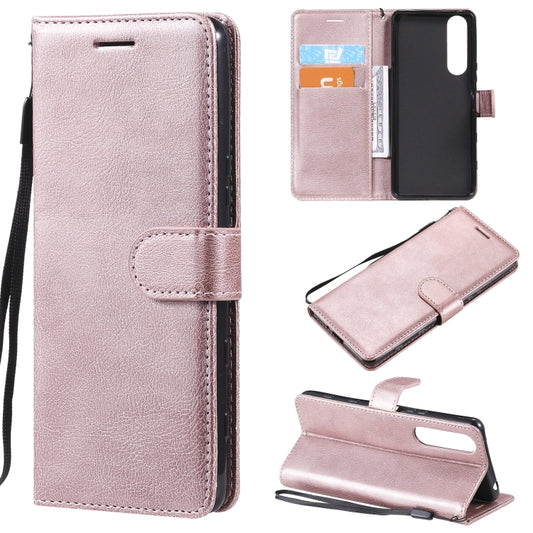 For Sony Xperia 5 III Solid Color Horizontal Flip Protective Leather Case with Holder & Card Slots & Wallet & Photo Frame & Lanyard(Rose Gold) by buy2fix