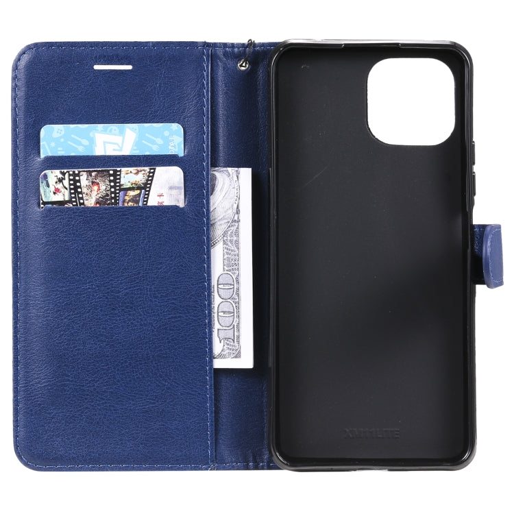 For Xiaomi Mi 11 Lite Solid Color Horizontal Flip Protective Leather Case with Holder & Card Slots & Wallet & Photo Frame & Lanyard(Blue) - Xiaomi Cases by buy2fix | Online Shopping UK | buy2fix
