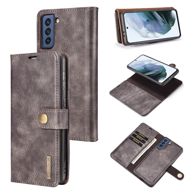 For Samsung Galaxy S21 FE DG.MING Crazy Horse Texture Flip Detachable Magnetic Leather Case with Holder & Card Slots & Wallet(Grey) - Galaxy Phone Cases by DG.MING | Online Shopping UK | buy2fix