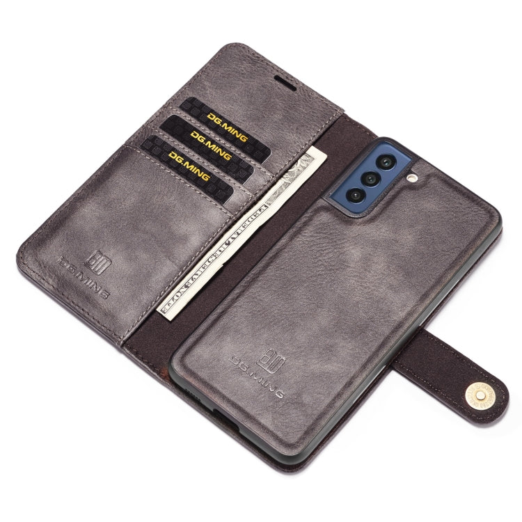 For Samsung Galaxy S21 FE DG.MING Crazy Horse Texture Flip Detachable Magnetic Leather Case with Holder & Card Slots & Wallet(Grey) - Galaxy Phone Cases by DG.MING | Online Shopping UK | buy2fix