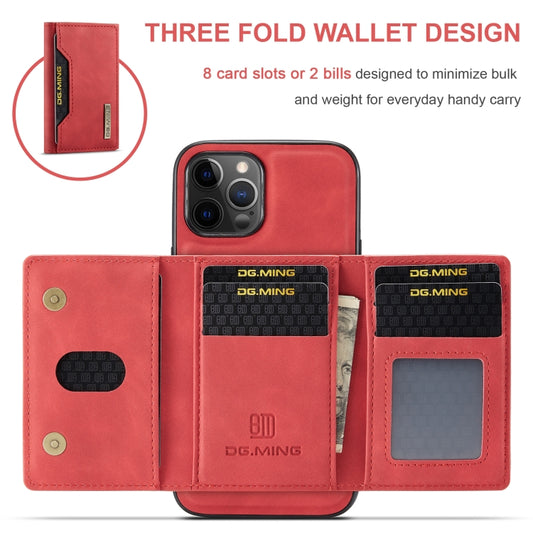 For iPhone 12 / 12 Pro DG.MING M2 Series 3-Fold Multi Card Bag + Magnetic Back Cover Shockproof Case with Wallet & Holder Function(Red) - iPhone 12 / 12 Pro Cases by DG.MING | Online Shopping UK | buy2fix