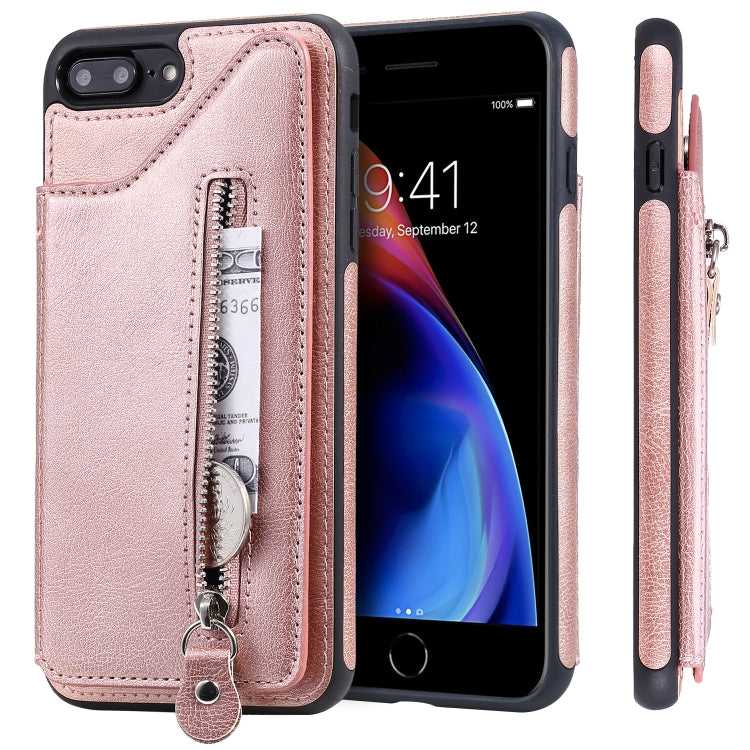 For iPhone 8 Plus / 7 Plus Solid Color Double Buckle Zipper Shockproof Protective Case(Rose Gold) - More iPhone Cases by buy2fix | Online Shopping UK | buy2fix