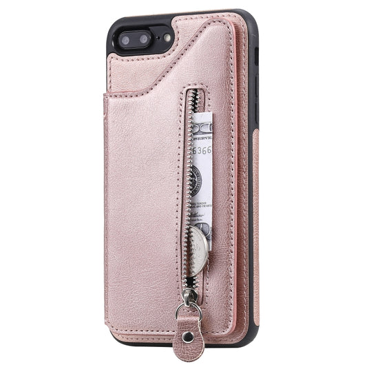 For iPhone 8 Plus / 7 Plus Solid Color Double Buckle Zipper Shockproof Protective Case(Rose Gold) - More iPhone Cases by buy2fix | Online Shopping UK | buy2fix