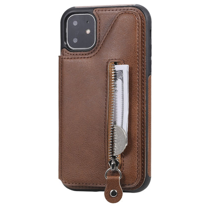 For iPhone 11 Solid Color Double Buckle Zipper Shockproof Protective Case(Brown) - iPhone 11 Cases by buy2fix | Online Shopping UK | buy2fix