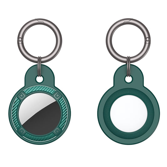 Round Shape Carbon Fiber Anti-fall Case with Keychain Ring for AirTag(Green) by buy2fix