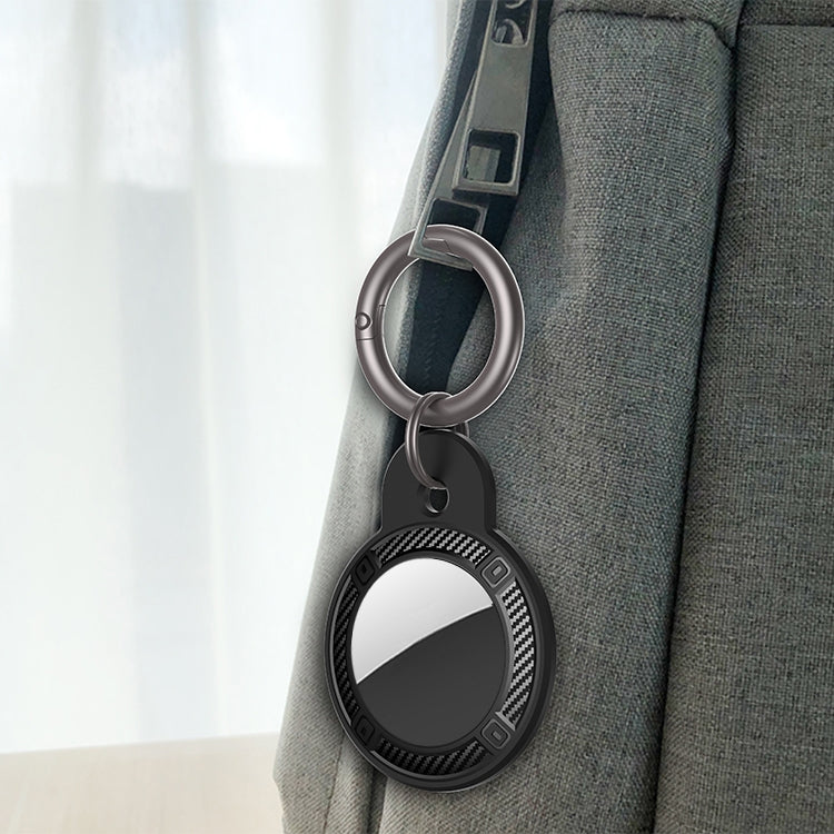 Round Shape Carbon Fiber Anti-fall Case with Keychain Ring for AirTag(Blue) - Key Chain Series by buy2fix | Online Shopping UK | buy2fix