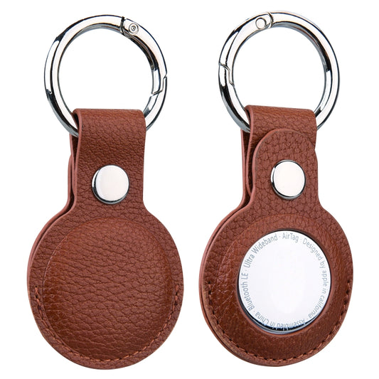Litchi Texture Leather Protective Case with Key Ring for AirTag(Brown) - Other by buy2fix | Online Shopping UK | buy2fix
