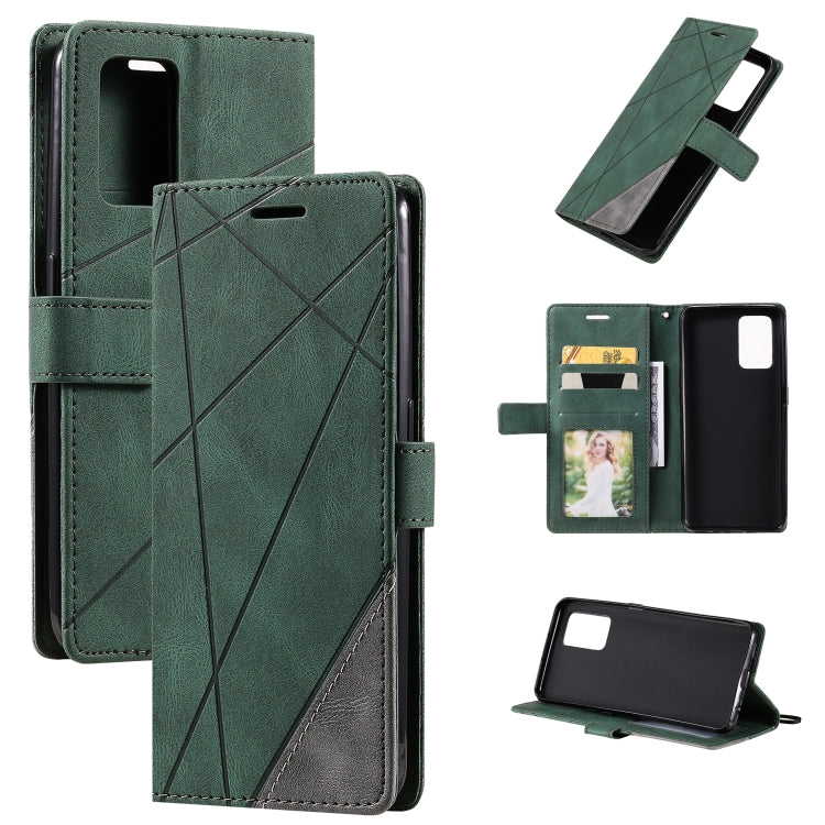 For OPPO A74 4G / F19 Skin Feel Splicing Horizontal Flip Leather Case with Holder & Card Slots & Wallet & Photo Frame(Green) by buy2fix
